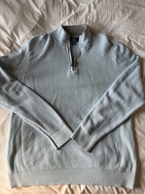 Magaschoni Light Blue Quarter-Zip Knit Sweater